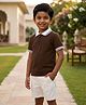 Rikidoos Cotton Embosis Hosiery Woven Polo T-Shirt with Half Sleeves in Brown