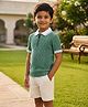 Rikidoos Cotton Embosis Hosiery Woven Half Sleeves Polo T-Shirt in Sea Green