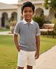 Rikidoos Cotton Embosis Hosiery Woven Polo T-Shirt with Half Sleeves in Light/Sky Blue