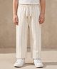 Rikidoos Cotton Woven Straight-Fit Elasticated Pull Ons, Draw Cord Full Length Joggers with Striped Print - Offwhite