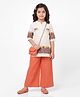 Joy-n-Jolly Synthetics Woven Three Fourth Sleeves Floral Embroidered Kurti & Palazzo Set With Slingbag - Orange