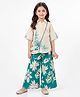 Joy-n-Jolly Synthetics Woven Three Fourth Sleeves Floral Embroidered Kurti & Palazzo Set With Slingbag - Green