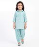 Joy-n-Jolly Synthetics Woven Three Fourth Sleeves Floral Embroidered Kurti & Pants Set -Mint