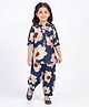 Joy-n-Jolly Synthetics Woven Three Fourth Sleeves Floral Embroidered Coordinating Kurti & Pants Set - Blue