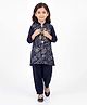 Joy-n-Jolly Synthetics Woven Three Fourth Sleeves Floral Printed Kurti & Pants Set - Navy Blue