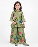 Joy-n-Jolly Synthetics Woven Three Fourth Sleeves Floral Printed Kurti & Palazzo Set With Slingbag - Green