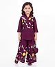 Joy-n-Jolly Synthetics Woven Three Fourth Sleeves Floral & Leaves Printed Kurti & Palazzo Set With Slingbag - Wine