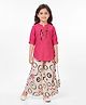 Joy-n-Jolly Synthetics Woven Three Fourth Sleeves Floral Embroidered Kurti & Palazzo Set With Slingbag - Cherry Pink