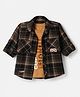 Dapper Dudes Cotton Blend Woven Full Sleeves Checked Shirt and T-Shirt with Soccer Player Print - Olive Green