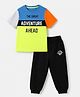 Pine Kids 100% Cotton Knit Half Sleeves T-Shirt and Jogger with Full Length and Adventure Print in Blue