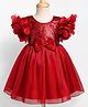 Babyhug Organza Woven Sleeveless Party Dress With Sequence Yoke And 3d Floral Appliqe - Maroon