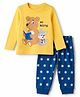 Babyhug Cotton Knit T-Shirt & Pyjama Night Suit with Star & Animal Print in Yellow & Blue