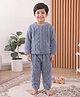 Little Ninja Knit Full Sleeves Cable Knit Designed Sweater With Pants Set - Grey