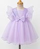 Babyhug Mesh Woven Ruffle Sleeves Sequinned Party Dress With Bow Applique - Lilac