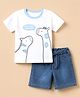 Babyhug Single Jersey Knit Half Sleeves T-Shirt and Shorts Set With Giraffe Print - White