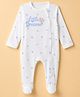 Babyhug Cotton Knit Full Sleeves Sleep Suit with Little Dreamer Text & Bear Stars Print - White