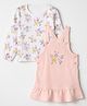 Doodle Poodle Cotton Single Jersey Full Sleeves Tee and Frock with Floral Print in White for 0-3 Months