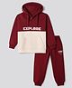 Pine Kids Fleece Knit Full Sleeves Hooded Winter Wear Suit With Text Print - Red