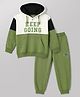 Pine Kids Fleece Knit Full Sleeves Hooded Winter Wear Suit With Text Print - Green