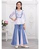 Ministitch Cotton Blend Woven 3/4TH Sleeves Placement Mirror Embriodered top palazzo set - Blue