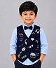 Ministitch Cotton Silk Woven Full Sleeves Multicolour graphic print Waistcoat Shirt with Bow - Blue