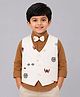Ministitch Cotton Blend Woven Full Sleeves Multicolour graphic embriodered Waistcoat Shirt with Bow - Beige