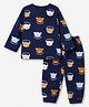Babyhug Cotton Knit Full Sleeves Co-Ords T-Shirt & Pyjama Set Night Suit With Bear Print - Navy Blue