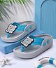 PASSION PETALS Bear Applique Detailed Flip Flops - Grey & Aqua Blue