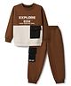 Pine Kids Fleece Knit Full Sleeves Winter Wear Suit With Text Print - Brown