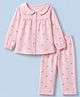 Babyhug Cotton Knit Full Sleeves Front Open Shirt & Pyjama Co-Ords Set With Cherry Print - Pink
