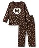 Babyhug Cotton Knit Full Sleeves Co-Ords T-Shirt & Pyjama Set Night Suit With Floral Print - Brown
