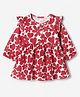 Doodle Poodle 100% Cotton Single Jersey Knit Dress with Full Sleeves, Frill Detail and Floral Print in White for 0-3 Months