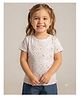 Pampolina Cotton Blend Woven Half Sleeves Abstract Printed Tee - White