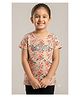 Pampolina Cotton Blend Woven Half Sleeves Floral & Love Text Printed Tee - Oat Melange