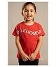 Pampolina Cotton Blend Woven Half Sleeves Typography Printed Tee - Red