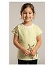 Pampolina Cotton Blend Woven Half Sleeves Starfish Printed Striped Tee - Lemon