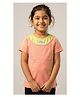 Pampolina Cotton Blend Woven Half Sleeves Blooms Text Printed Tee - Peach