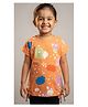 Pampolina Cotton Blend Woven Half Sleeves Blooms Text Printed Tee - Orange