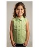 Pampolina Cotton Blend Sleeveless Woven Pleated Shirt Style Top - Green