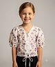 Pampolina Cotton Blend Woven Half Puffed Sleeves Floral Embroidered Top - Purple
