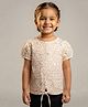 Pampolina Cotton Blend Woven Half Puffed Sleeves Floral Printed Top - Peach