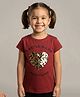 Pampolina Cotton Blend Woven Half Sleeves Heart Printed Tee - Maroon