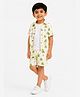 House of Raavi Knit Half Sleeves and Dinosaurs Printed Coordinating Shirt & Shorts Set With Inner Tee - Light Green