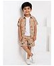 House of Raavi Knit Half Sleeves and Doodles Printed Coordinating Shirt & Shorts Set With Inner Tee - Cream