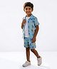 House of Raavi Knit Half Sleeves and Tropical Theme Printed Coordinating Shirt & Shorts Set With Inner Tee - Blue