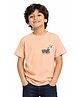 House of Raavi Knit Half Sleeves Scuba Bear Back Printed Tee - Peach