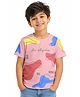House of Raavi Knit Half Sleeves Abstract Printed Tee - Pink & Multi Colour