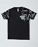 House of Raavi Knit Half Sleeves Typography Printed Tee - Black