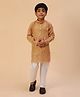 P-MARK Cotton Woven Full Sleeves Floral Motif Printed Kurta Pyjama Set - Mustard