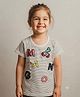Pampolina Cotton Blend Woven Half Sleeves Mango Text Sequins Embellished Tee - White